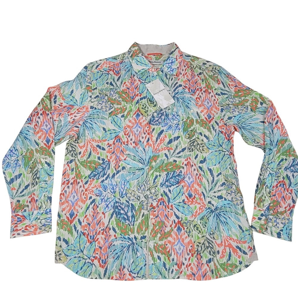 Tommy Bahama Fresca Gardens Button‎ Shirt Mens Medium 100% Linen Floral Colorful - Picture 2 of 16